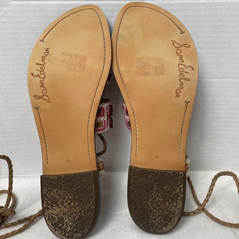 Sam Edelman Gretchen Boho Gladiator Tassel and Pompom Ankle Wrap Sandals - Picture 9 of 13